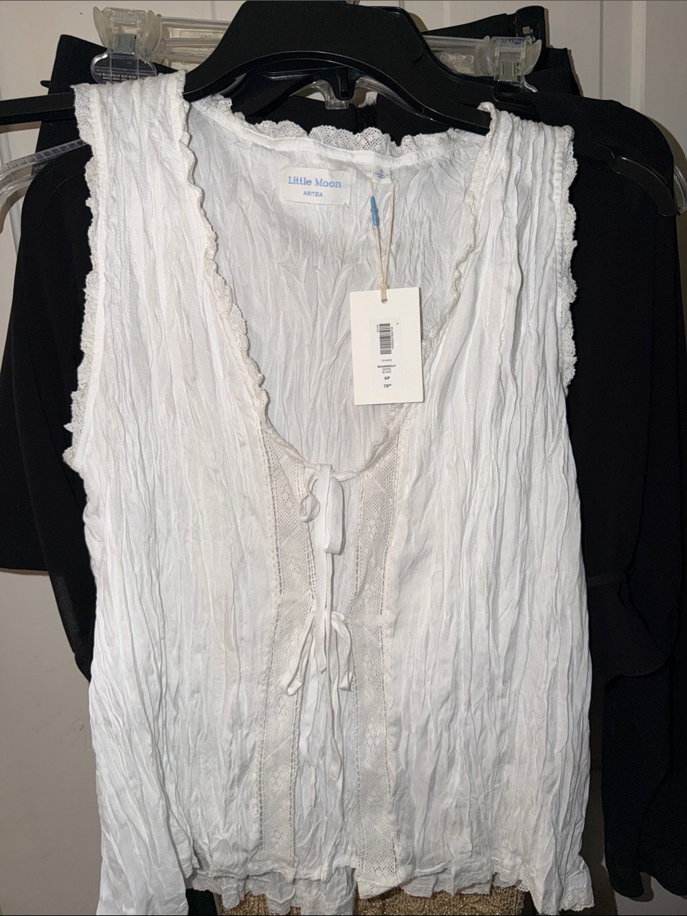 Aritzia Little Moon White Tie Front Crinkle Tank